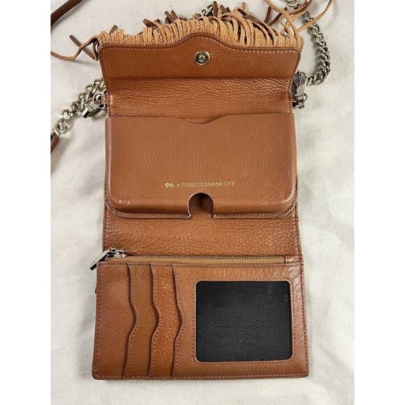 Rebecca Minkoff Fringed Leather Crossbody Bag Purse IPhone Holder Camel 6 x 4 - Picture 3 of 6